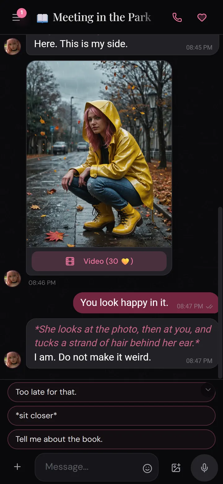 Nika app: a generated photo inside the conversation with a make-a-video button
