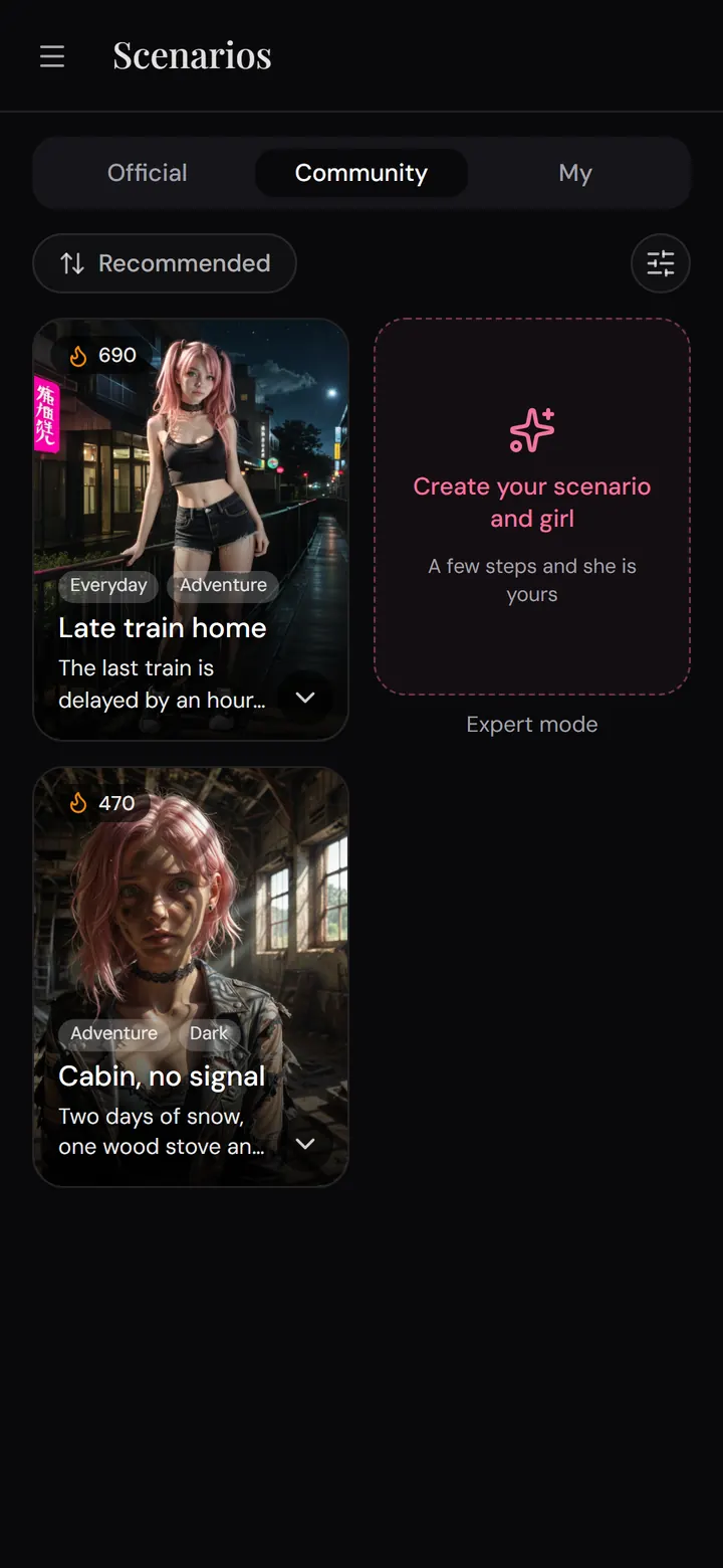 Nika app: Community tab with stories published by players