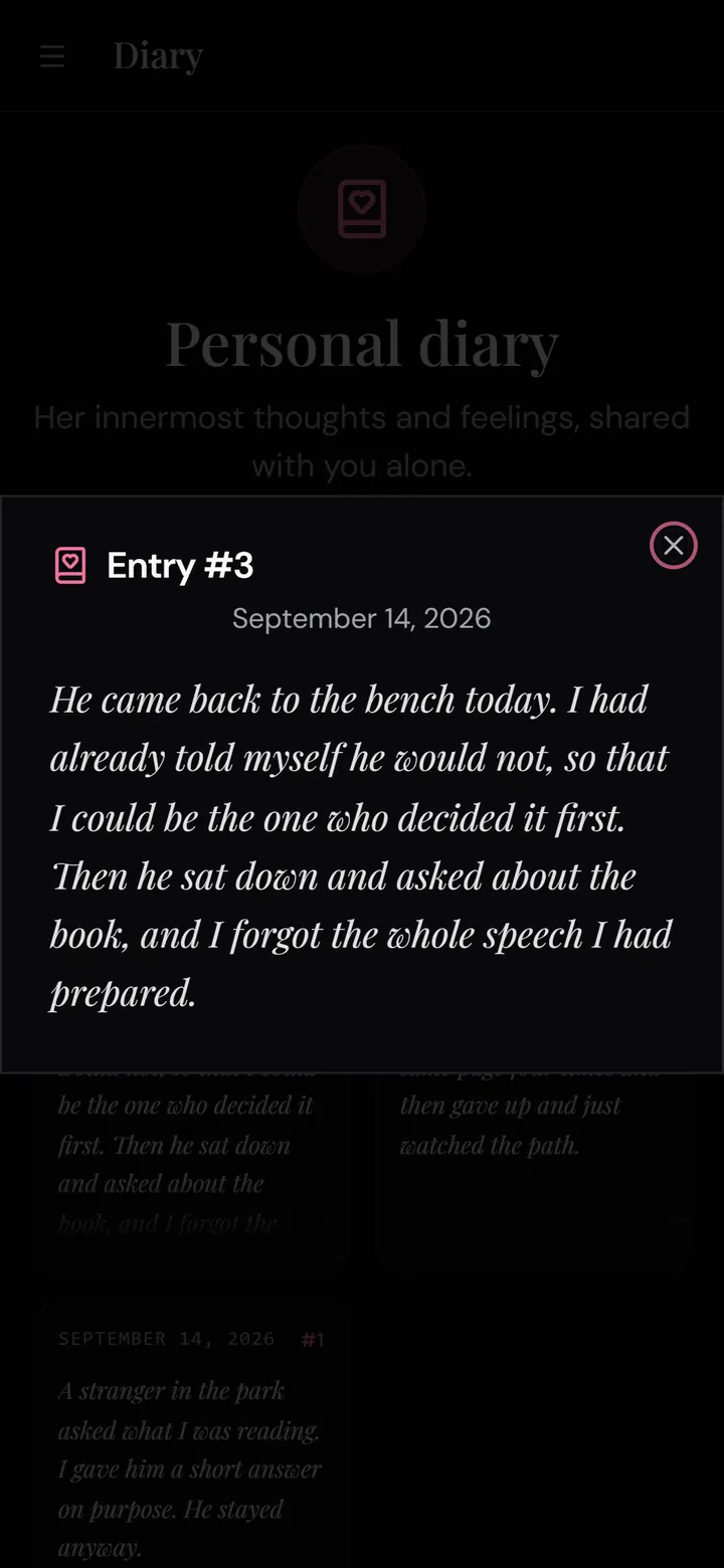 Nika app: a diary entry written by the companion in her own words
