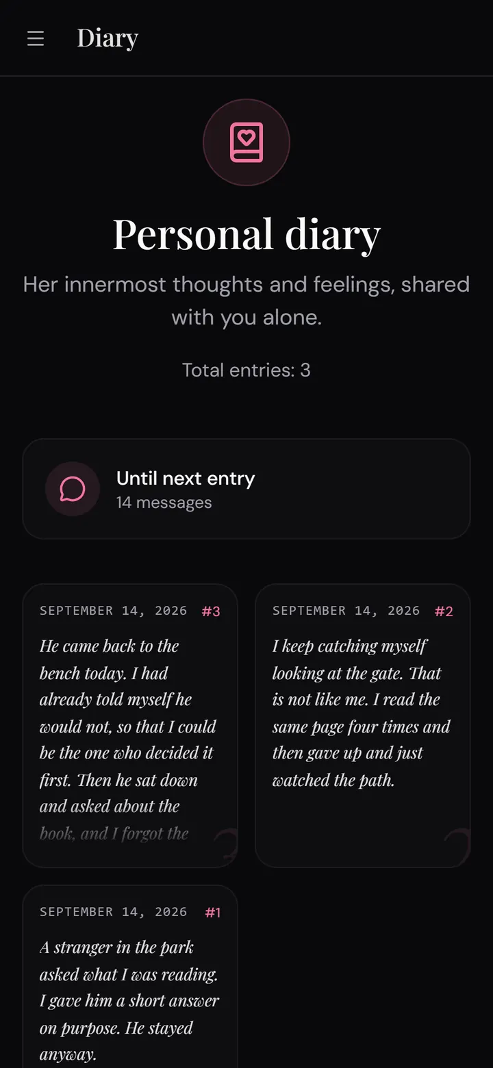 Nika app: the companion diary with a countdown to the next entry